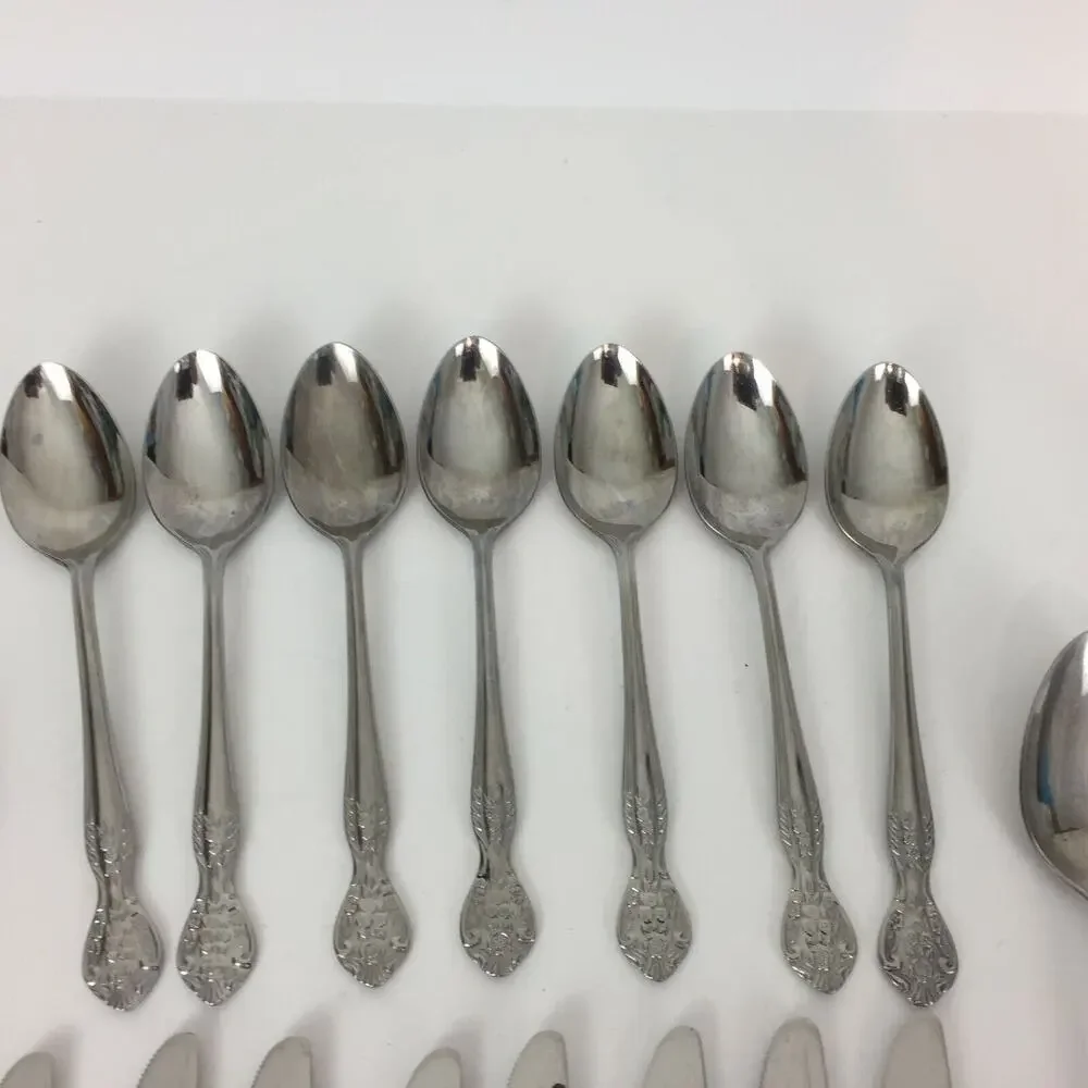 Vintage Nasco Pamela Pattern Stainless Flatware Japan Knife Spoon 17pcs